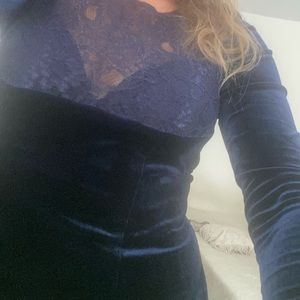 very modern elegant velvet dress combined with guipure